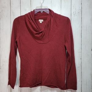 J. Jill Women's Burgundy Long Sleeve Cowl Neck Merino Wool Sweater Size Medium.